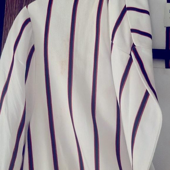 Forever 21 Contemporary White & Navy Blue Striped Double- Breasted Casual Blazer - Picture 8 of 13